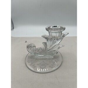Vintage Fostoria Glass Clear Baroque Sm Single Candlestick Silver Overlay Floral